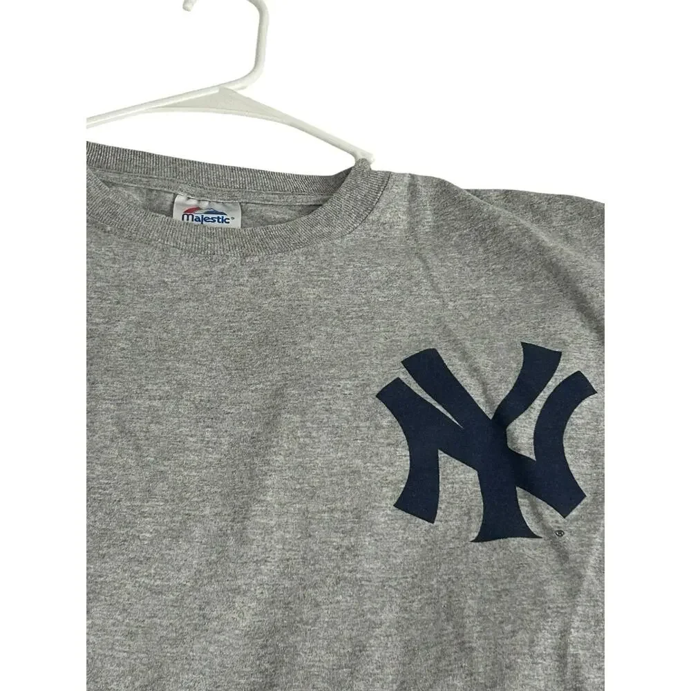 Vtg NY Yankees T Shirt XXL Mens Jeter #2 Short Sleeve Gray Baseball Majestic Old